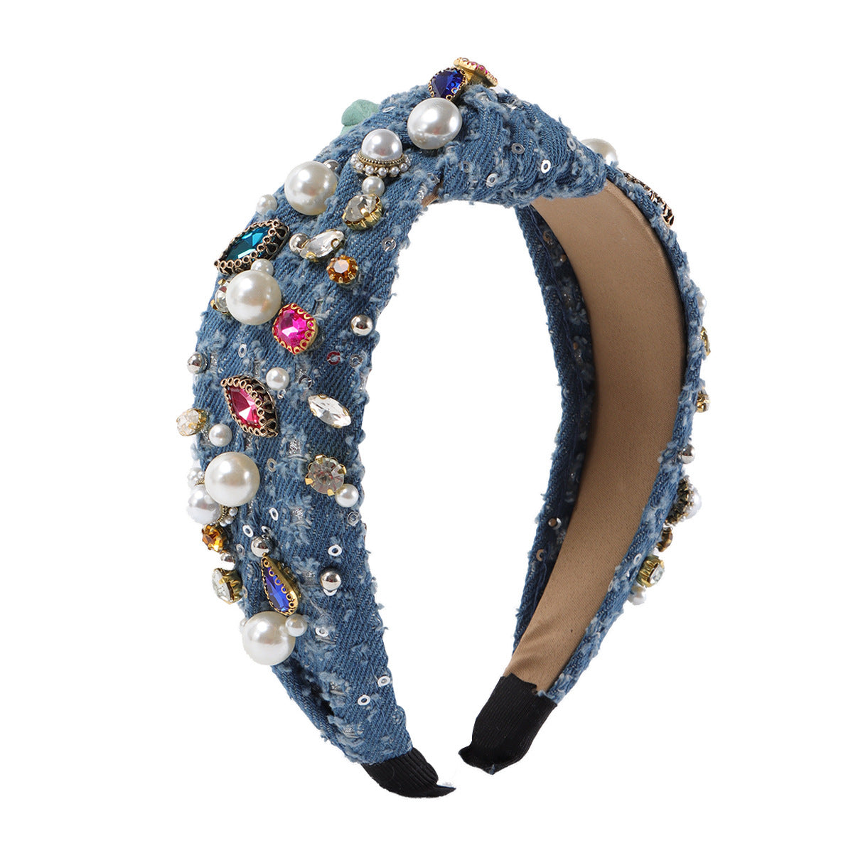 Wholesale Heavy Industry Colored Diamond Imitation Pearl Fabric Headband